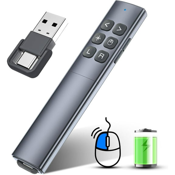 Presentation Clicker with Air Mouse - USB C Wireless Presenter Remote Clicker with Light Pointer, RF 2.4GHz PowerPoint Clicker for Presentation, Computer Pointer Clicker Slide Advancer for Mac,Laptop