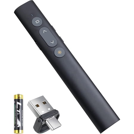 Presentation Clicker Presentation Remotes Type C/USB A 2 in 1 Pointer Remote PowerPoint Clicker USB/Type-C for Computer Slide Advancer Volume Control/Hyperlink/Switch Windows(Battery Included)