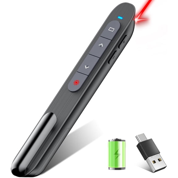 Presentation Clicker Rechargeable Compatible with Bluetooth and RF 2.4GHz Red Light, Wireless Presenter Remote Control for Powerpoint Presentations Pointer Slide Clicker for Mac Computer
