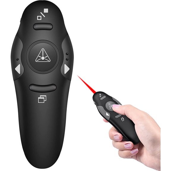 Presentation Clicker with Red Laser Pointer, RF 2.4GHz USB Wireless Presenter Remote Slide Clicker for Powerpoint Presentations for Computer Laptop Office Classroom