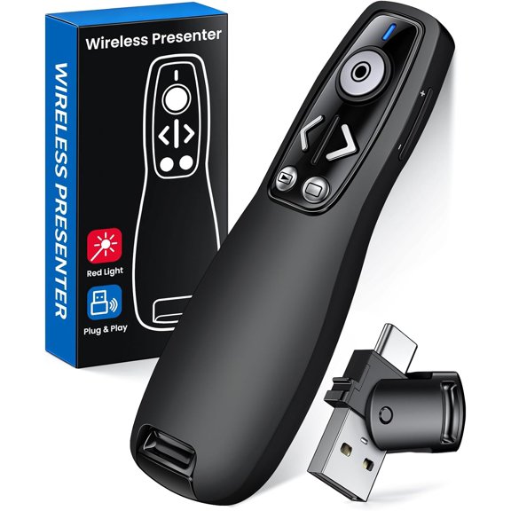 Presentation Clicker Wireless Presenter Remote for PowerPoint, Powerpoint Clicker with Volume Control PowerPoint Slide Advancer for Mac, Computer, Laptop-E600