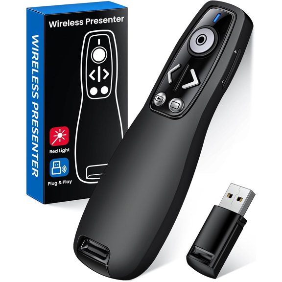 Presentation Clicker Wireless Presenter Remote for PowerPoint, RF 2.4GHz USB Powerpoint Clicker with Hyperlink & Volume Control PowerPoint Slide Advancer for Mac, Computer, Laptop