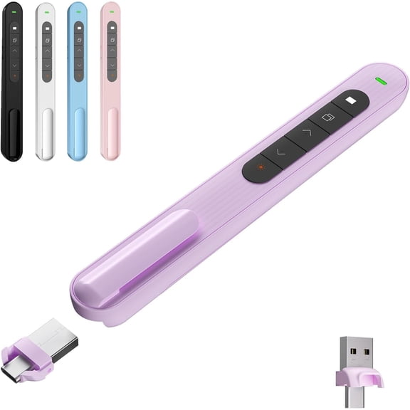 Presentation Clicker for Powerpoint Presentations, 2.4GHz with Volume Control for PowerPoint Keynote Mac Windows (Purple)
