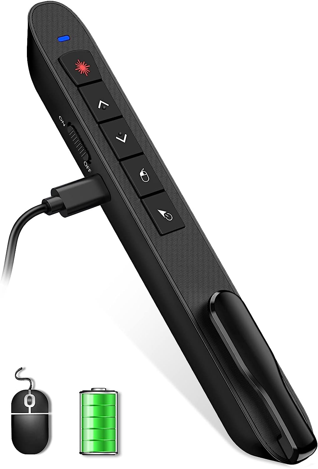 Presentation Clicker with Air Mouse Control, Rechargeable USB Clicker for Powerpoint