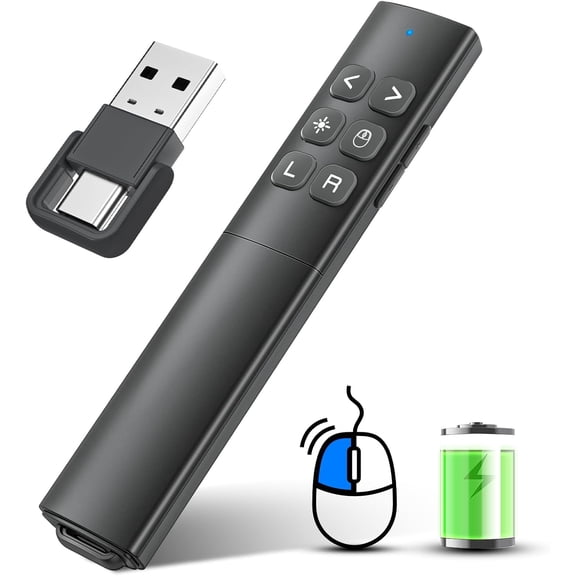 Presentation Clicker with Air Mouse - USB C Wireless Presenter Remote Clicker with Pointer, RF 2.4GHz PowerPoint Clicker for Presentation