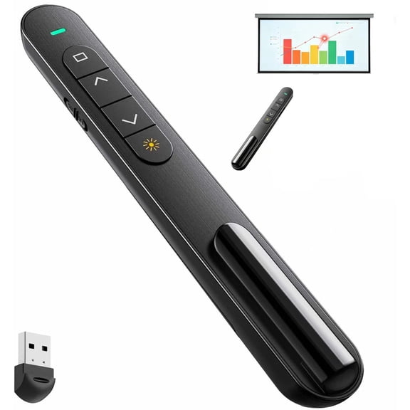 Presentation Clicker with Volume Control, Volume Control PowerPoint Clicker with Red Pointer Long Range PPT Slide Advancer for Mac Laptop PC Computer