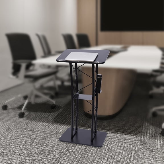 Presentation Stand Black Curved Podium for Pulpit Church Conference Lectern 60.45 X 40.39 X 119.38cm