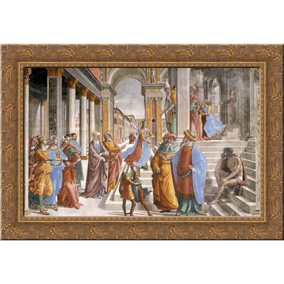 Presentation of the Virgin at the Temple 24x18 Gold Ornate Wood Framed Canvas Art by Ghirlandaio, Domenico