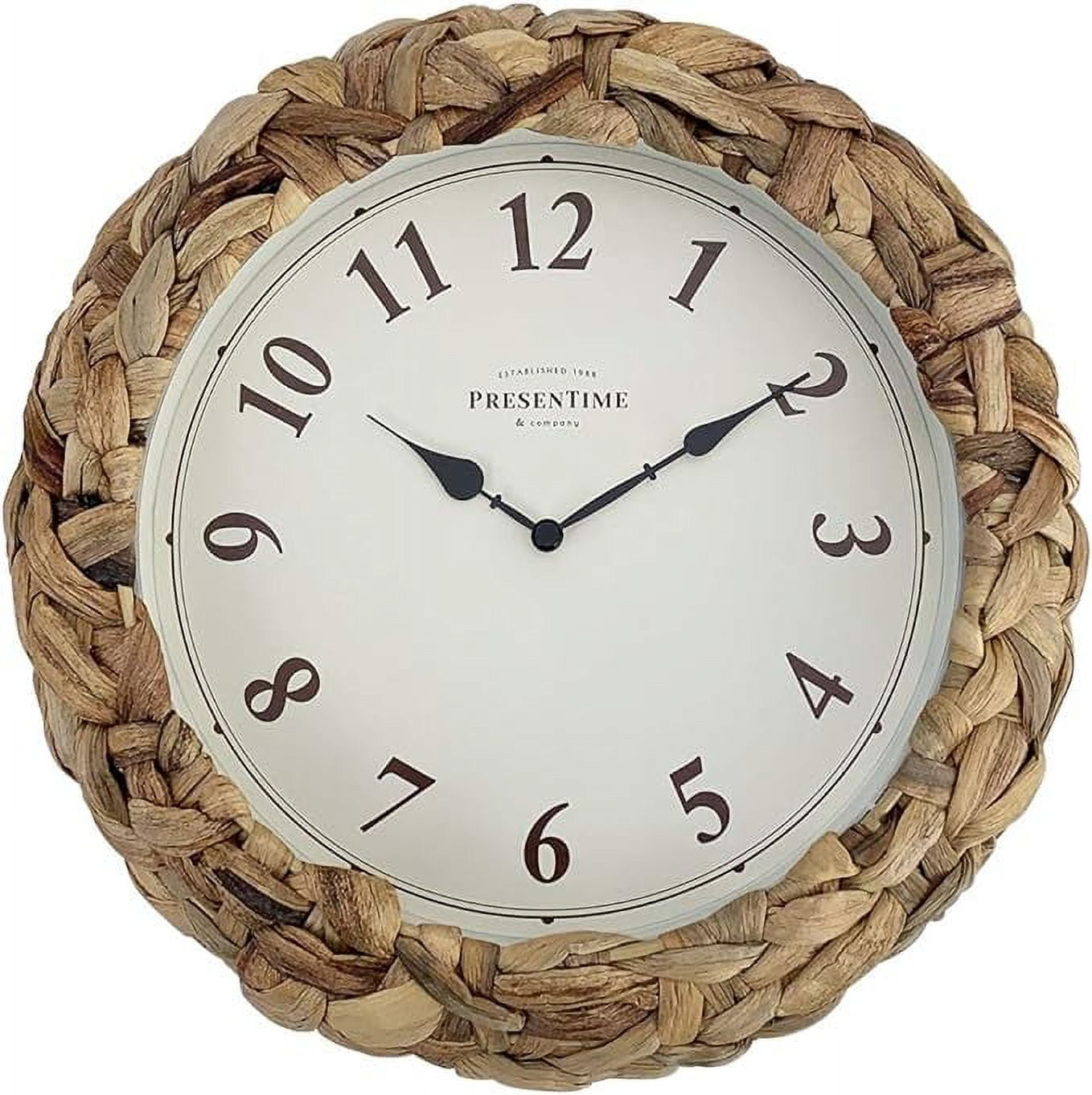 Rustic Beige Round Metal and Woven Wall Clock, 10.5 inch