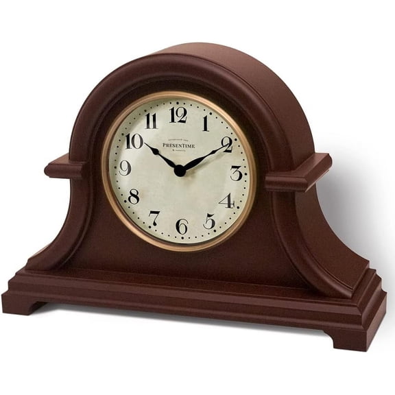 Mantel Clock Vintage Farmhouse Series, Napoleon Desk & Shelf Clock, 13 x 10 inch, Domed Lens, Quartz Movement, ABS Plastic Case, Gray Oak Finish (Home/Tabletop Decoration)