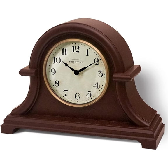 Mantel Clock Vintage Farmhouse Series, Napoleon Desk & Shelf Clock, 13 x 10 inch, Domed Lens, Quartz Movement, ABS Plastic Case, Gray Oak Finish (Home/Tabletop Decoration)
