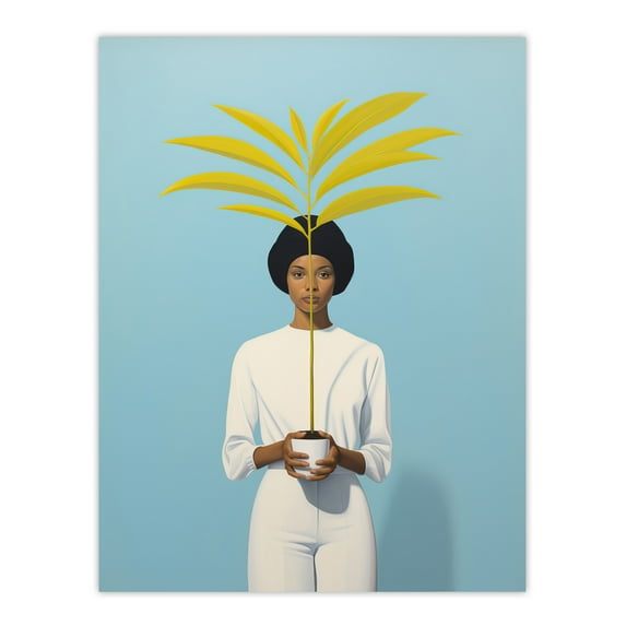 Presenting The Kentia Palm Simple Minimalist White On Blue Artwork Painting Extra Large XL Wall Art Poster Print
