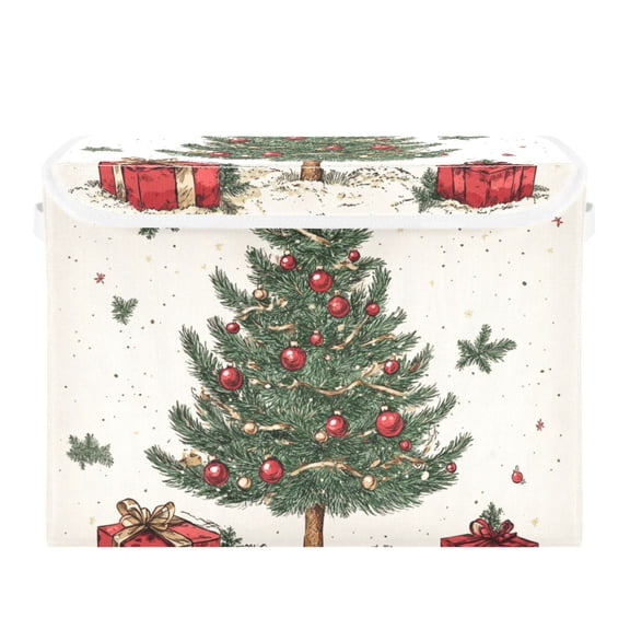 Presents under Christmas Trees Leaves Foldable Storage Bin with Lid and Handle Collapsible Storage Box 16.5 x 12.6 x 11.8 inches