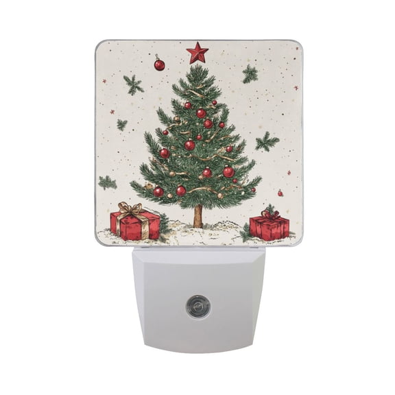 Presents under Christmas Trees Leaves LED Night Light with Smart Sensor Plug Into Wall Dusk to Dawn 2 packs