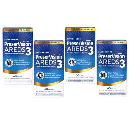 PreserVision AREDS 3 Eye Vitamins Formula with 8 B-Vitamin Complex, 3-in-1 Macular Supplement, 60 Softgels - 4 Pack