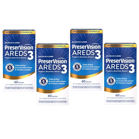 PreserVision AREDS 3 Eye Vitamins Formula with 8 B-Vitamin Complex, 3-in-1 Macular Supplement, 60 Softgels - 4 Pack