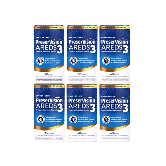PreserVision AREDS 3 Eye Vitamins Formula with 8 B-Vitamin Complex, 3-in-1 Macular Supplement, 60 Softgels - 6 Pack