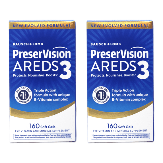 PreserVision AREDS3 Eye Vitamins, #1 Eye Doctor Recommended, AREDS2 Formula with Additional 8 B-Vitamin Complex, Promotes Healthy Cellular Eye Function, 3-in-1 Macular Supplement, 160 Softgels 2 Pack
