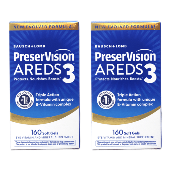 PreserVision AREDS3 Eye Vitamins, #1 Eye Doctor Recommended, AREDS2 Formula with Additional 8 B-Vitamin Complex, Promotes Healthy Cellular Eye Function, 3-in-1 Macular Supplement, 160 Softgels 2 Pack