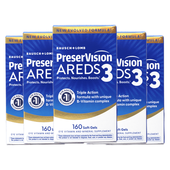 PreserVision AREDS3 Eye Vitamins, #1 Eye Doctor Recommended, AREDS2 Formula with Additional 8 B-Vitamin Complex, Promotes Healthy Cellular Eye Function, 3-in-1 Macular Supplement, 160 Softgels 5 Pack