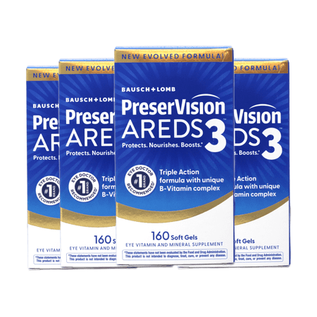 PreserVision AREDS3 Eye Vitamins, #1 Eye Doctor Recommended, AREDS2 Formula with Additional 8 B-Vitamin Complex, Promotes Healthy Cellular Eye Function, 3-in-1 Macular Supplement, 160 Softgels 4 Pack