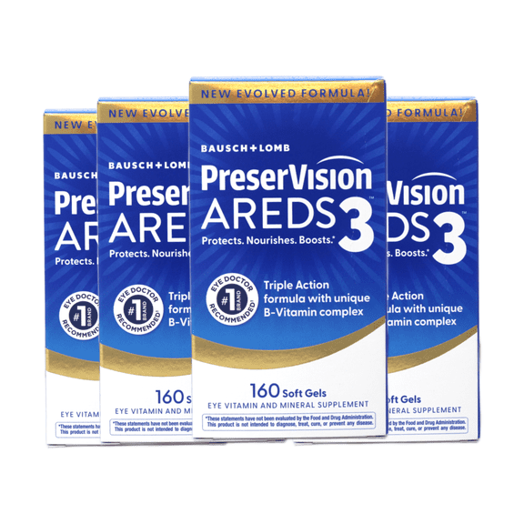 PreserVision AREDS3 Eye Vitamins, #1 Eye Doctor Recommended, AREDS2 Formula with Additional 8 B-Vitamin Complex, Promotes Healthy Cellular Eye Function, 3-in-1 Macular Supplement, 160 Softgels 4 Pack
