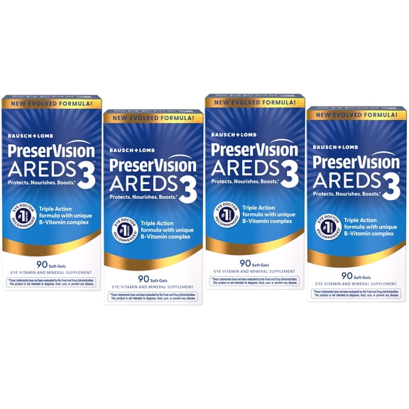 PreserVision AREDS3 Eye Vitamins, #1 Recommended Brand, AREDS2 Formula with Additional 8 B-Vitamin Complex, Promotes Healthy Cellular Eye Function, 3-in-1 Macular Supplement, 90 Softgels 4 Pack