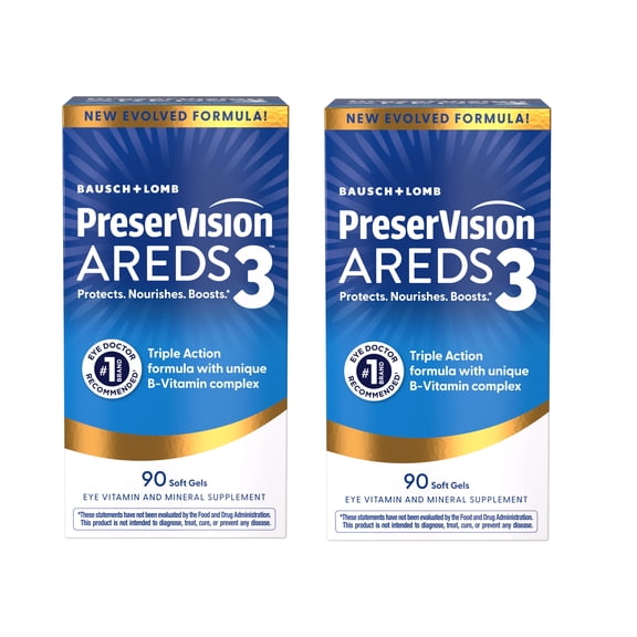 PreserVision AREDS3 Eye Vitamins, #1 Recommended Brand, AREDS2 Formula with Additional 8 B-Vitamin Complex, Promotes Healthy Cellular Eye Function, 3-in-1 Macular Supplement, 90 Softgels 2 Pack