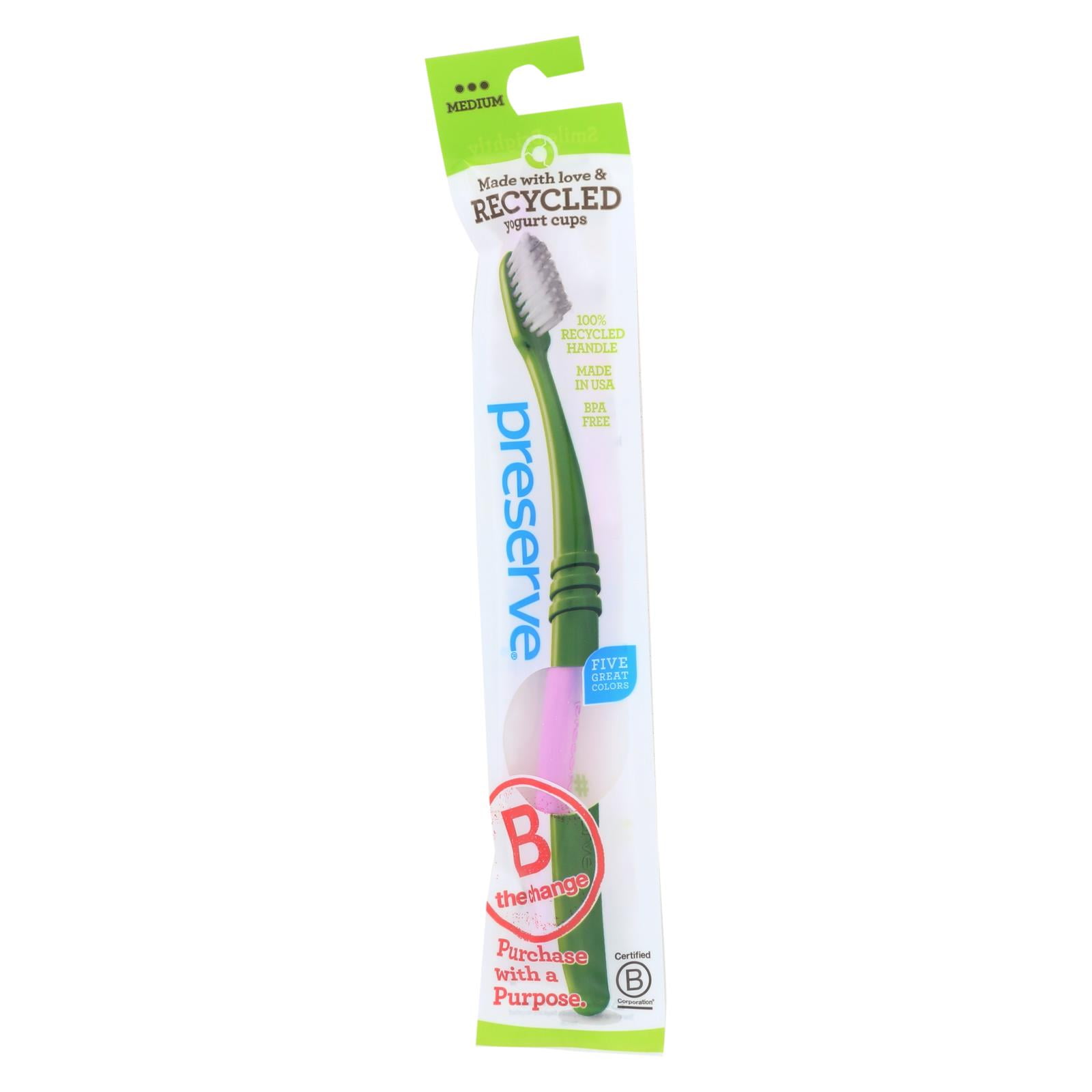 Preserve Adult Toothbrush In A Lightweight Pouch Medium - 6 Pack - Assorted Colors