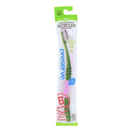 Preserve Adult Toothbrush in a Lightweight Pouch Ultra Soft- 6 Pack - Assorted Colors