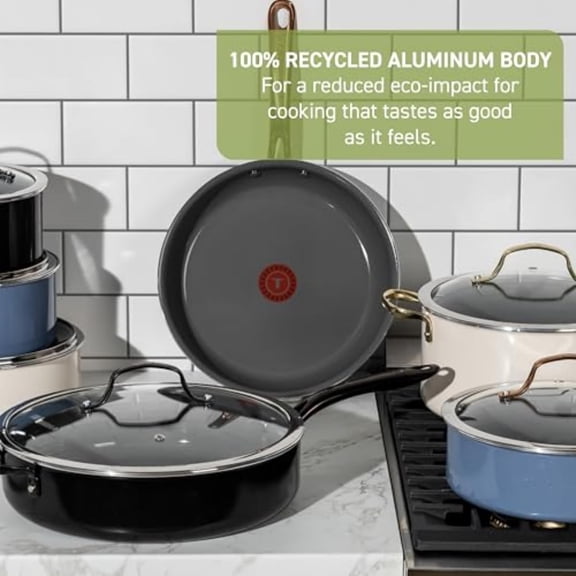 Preserve Ceramic Nonstick Frying Pan Set, 8.5 & 11 Inch Blue Cookware with InoCeram Glide Tech