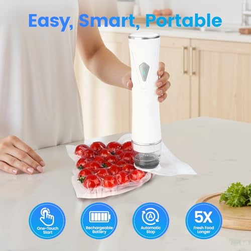 Preserve Compact Vacuum Sealer for Food (Vacuum Sealer Machine + 20 Reusable Vacuum Bags) Powerful Handheld Vacuum Sealer Machine, Seal Meal Saver, Portable Food Sealer