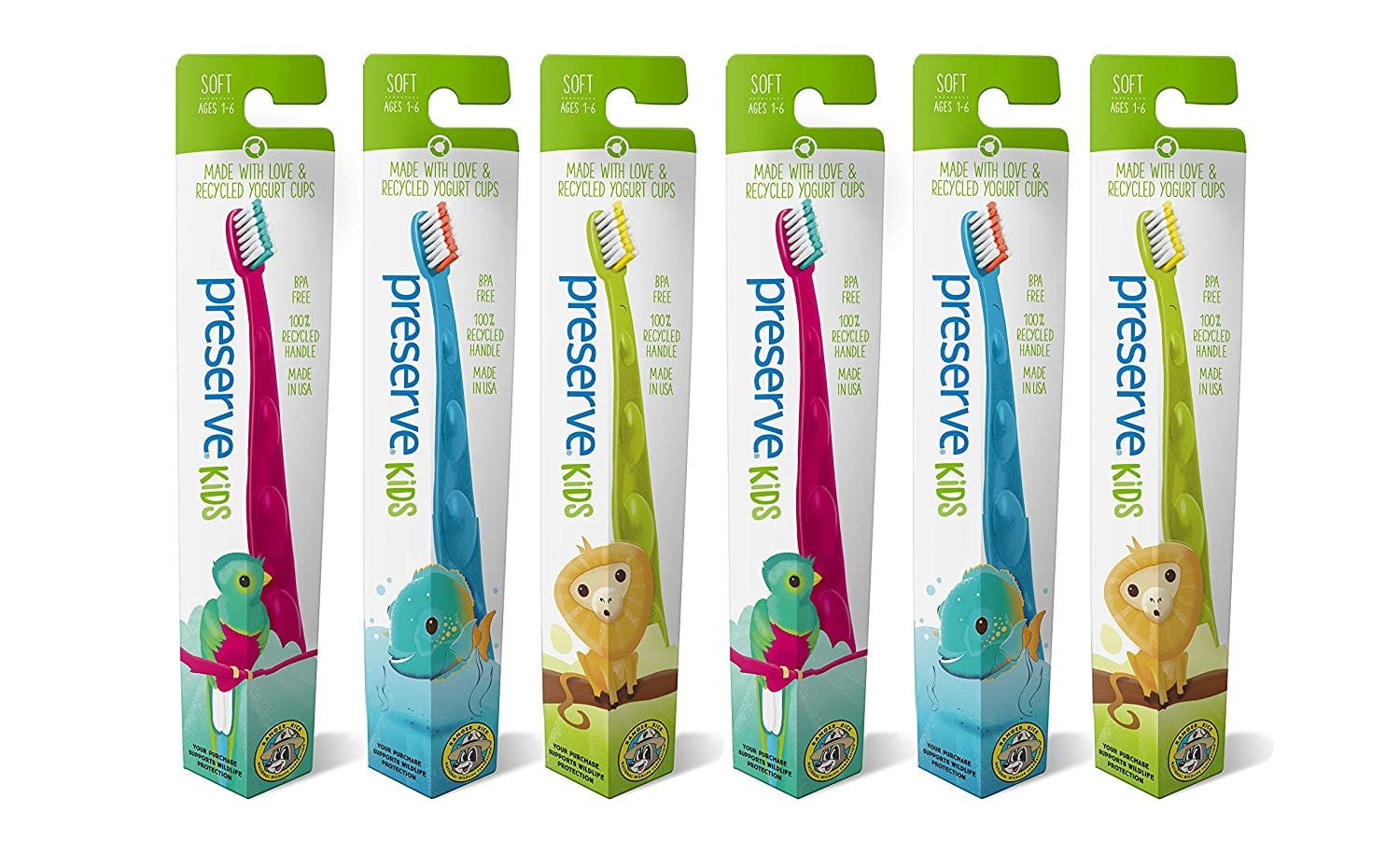 Preserve Kids Toothbrush, Soft Bristles, (Pack of 6)