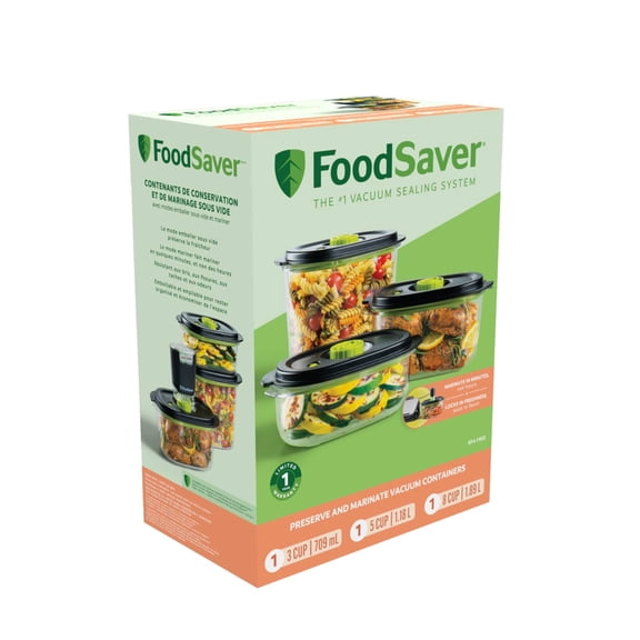FoodSaver Preserve & Marinate 3 Cup, 5 Cup, & 8 Cup Containers