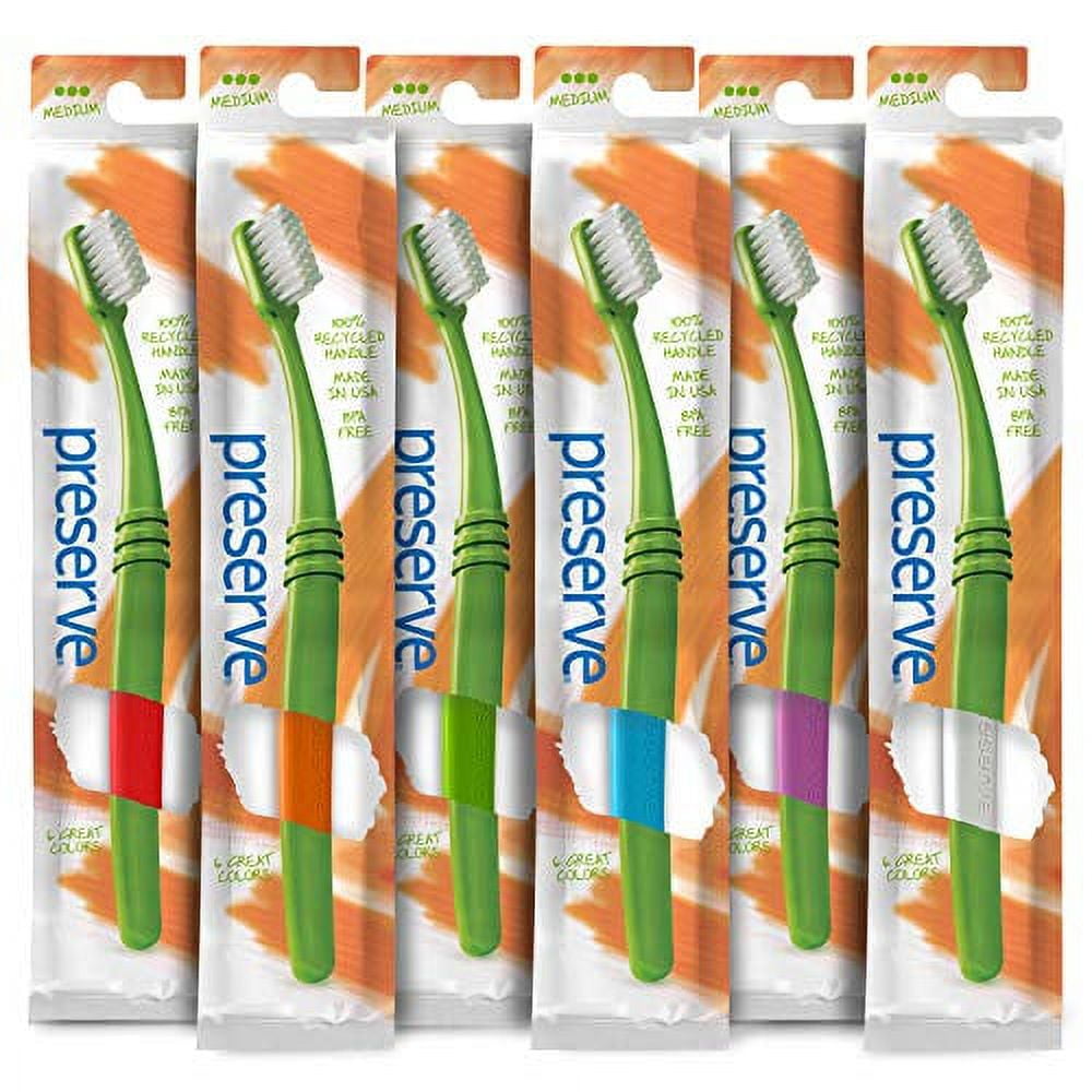 Preserve Recycled (Made in the USA) Toothbrushes in Lightweight Pouch,  Medium Bristles, 6-Count, Assorted Colors