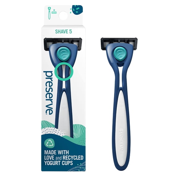 Preserve Shave 5 Refillable Recycled Plastic Eco-Friendly 5-Blade Manual Razor with 1 Cartridge, Navy Blue