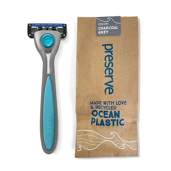 Preserve Shave 5 Refillable Manual Razor Recycled Plastic Eco-Friendly Unisex Handle + 1 Cartridge, Gray