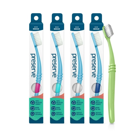 Preserve Adult Manual Toothbrush Medium Bristles Recycled Plastic 4 Pack