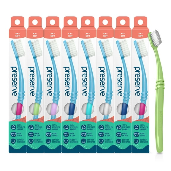 Preserve Adult Manual Toothbrush Soft Bristles Recycled Plastic 8 Pack
