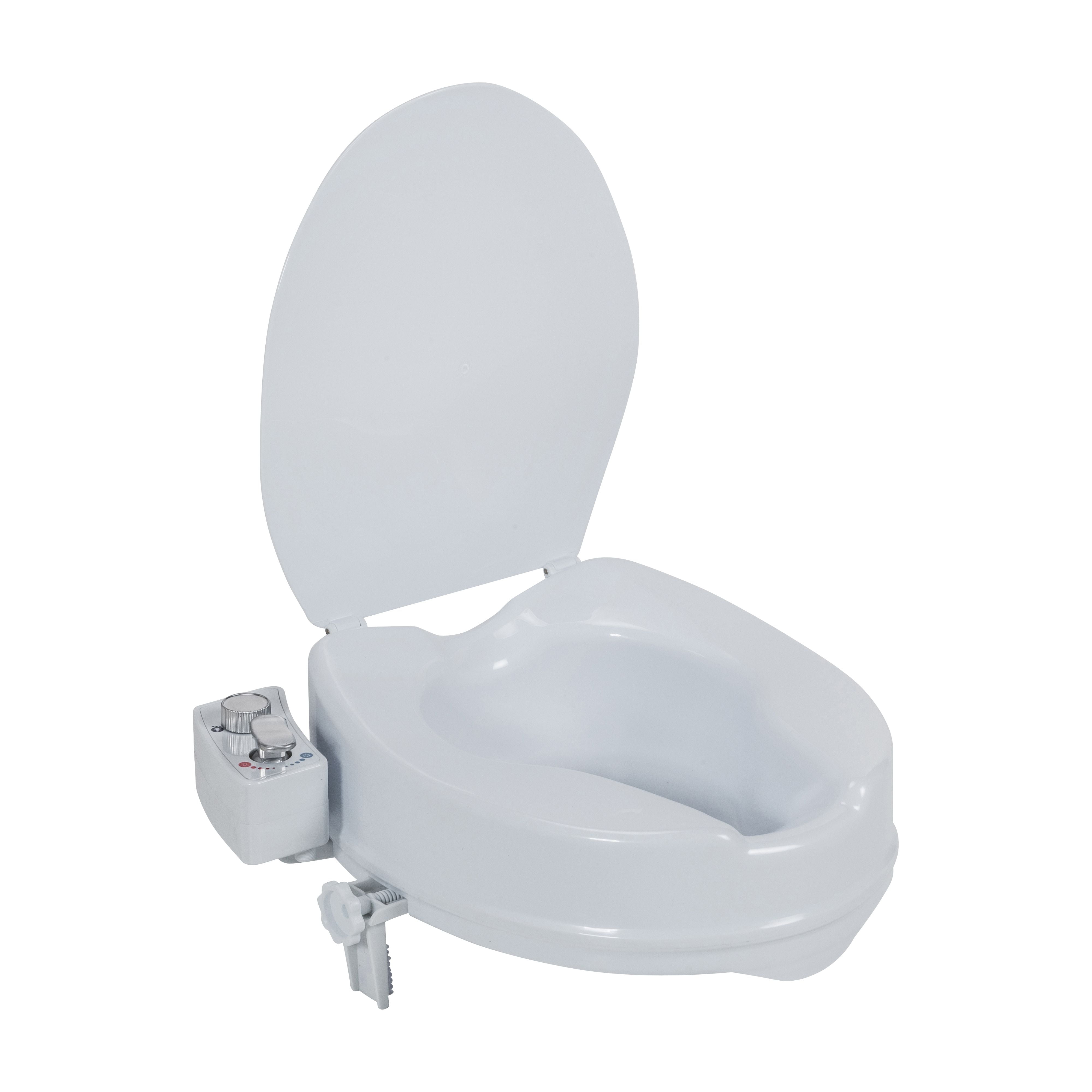 White Plastic Raised Toilet Seat with Bidet and Warm Water
