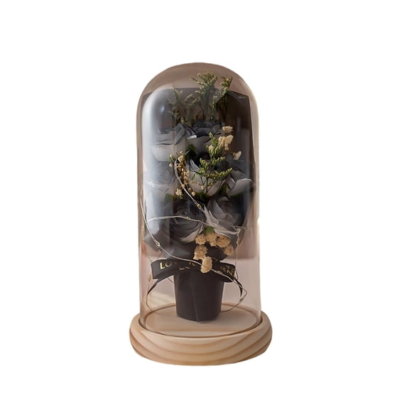 Preserved Artificial Flower Bouquet with Warm White LED Strip in transparant Dome for Chiristmas Mother's Day Valentine's Day Birthday Wedding, for Mum Wife Girlfriend Grandmother