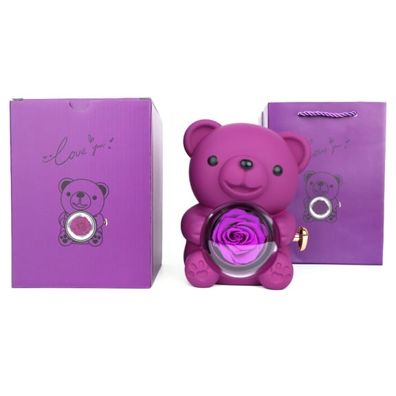 Preserved Artificial Rose Arrangement Real Touch Faux Roses for Vase Lasting Eternal Home Office Decor Romantic Gift Includes Gift Box Bear