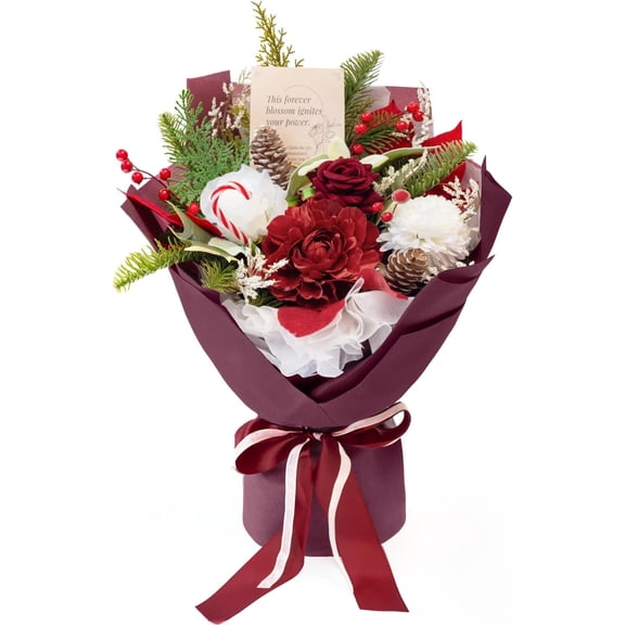 Preserved Bouquet, Christmas Faux Rose Bouquets, Artificial Poinsettia Faux , for Christmas Centerpiece Table Holiday Party