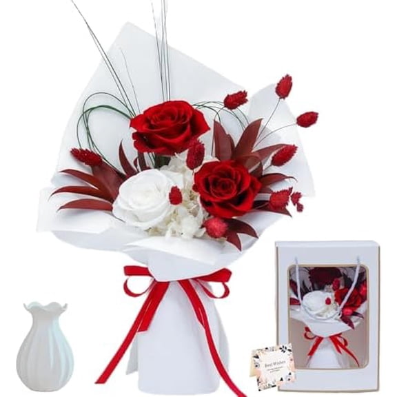 Preserved Bouquet, Long Lasting Real Roses, Valentine, Mother Day, Anniversary, Birthday Gifts for Women, for Delivery , Low Maintenance, Box and Vase Arrangement