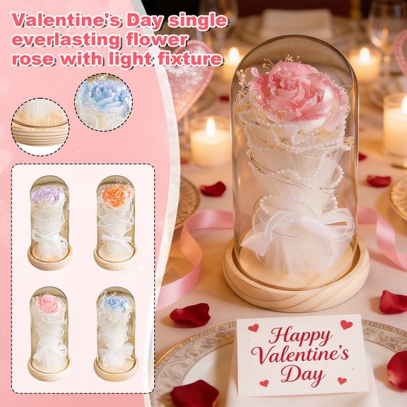 Preserved Christmas Flowers Gift, Forever Roses in Glass Dome, Eternal Infinity Light Up Rose Gifts for Valentine's Day Mom Women Mother's Day, Birthday,Presents,Girlfriends, Handmade from Boyfriend