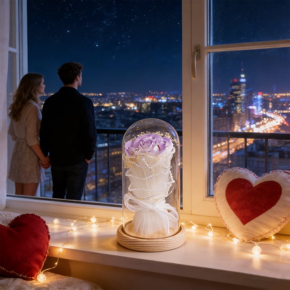 Preserved Christmas Flowers Gift, Forever Roses in Glass Dome, Eternal Infinity Light Up Rose Gifts for Valentine's Day Mom Women Mother's Day, Birthday,Presents,Handmade from Boyfriend