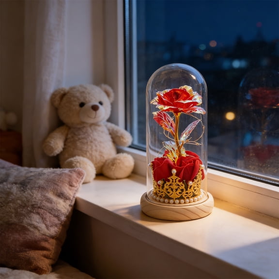 Preserved Christmas Flowers Gift, Forever Roses in Glass Dome, Eternal Infinity Light Up Rose Gifts for Valentine's Day Mom Women Mother's Day, Birthday,Presents,Handmade from Boyfriend