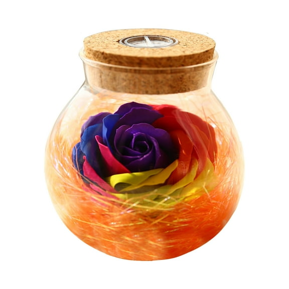 Preserved Colorful Rose in Glass Bottle – Eternal Flower Gift with LED Light for Christmas, Valentine’s Day, Bedroom, Car, or Living Room Decoration, Romantic Wishing Jar for Her