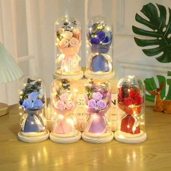 Preserved Florals Light-Up Ornament - Valentine's Day Festive Ambient Lamp, Mini Glowing Floral Decor for Home Accents, Romantic Tabletop & Shelf Decoration for Qixi, 4.33*8.07in, Purple