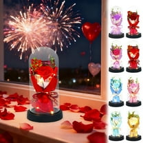 Preserved Flower Bouquet Gifts for Her Pink Real Preserved Rose Bouquet in Glass Dome with LED Light- Forever Flowers Gift for Mother's Day,Birthday & Anniversary for Mom,Wife & Grandma